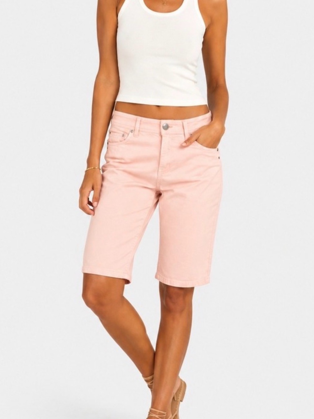 Christopher Blue Blush Coral Bermuda Jorts Linen Blend Shorts SZ 6